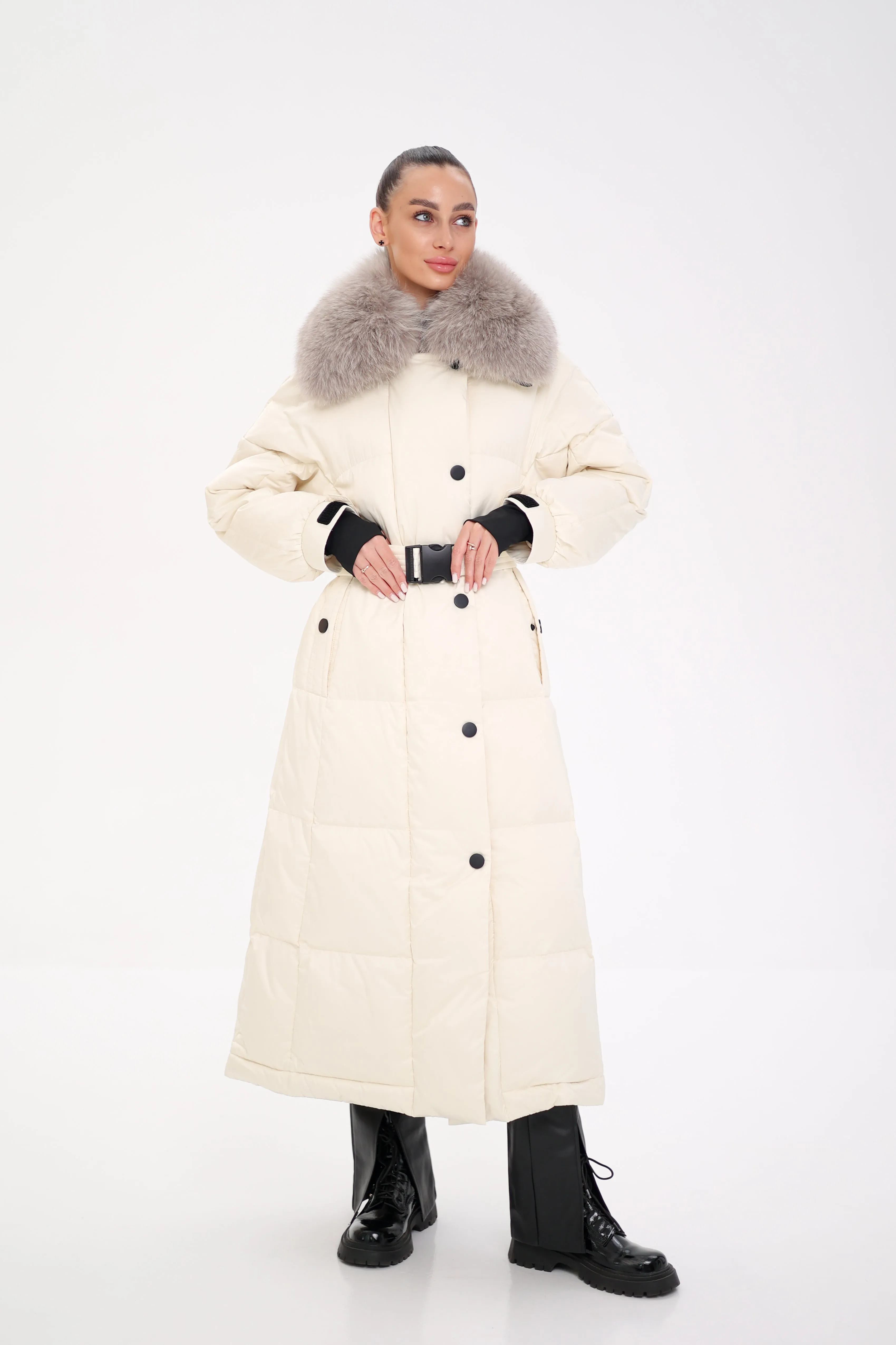Lexi Genuine Polar Fox Fur Trim Down Fill Coat