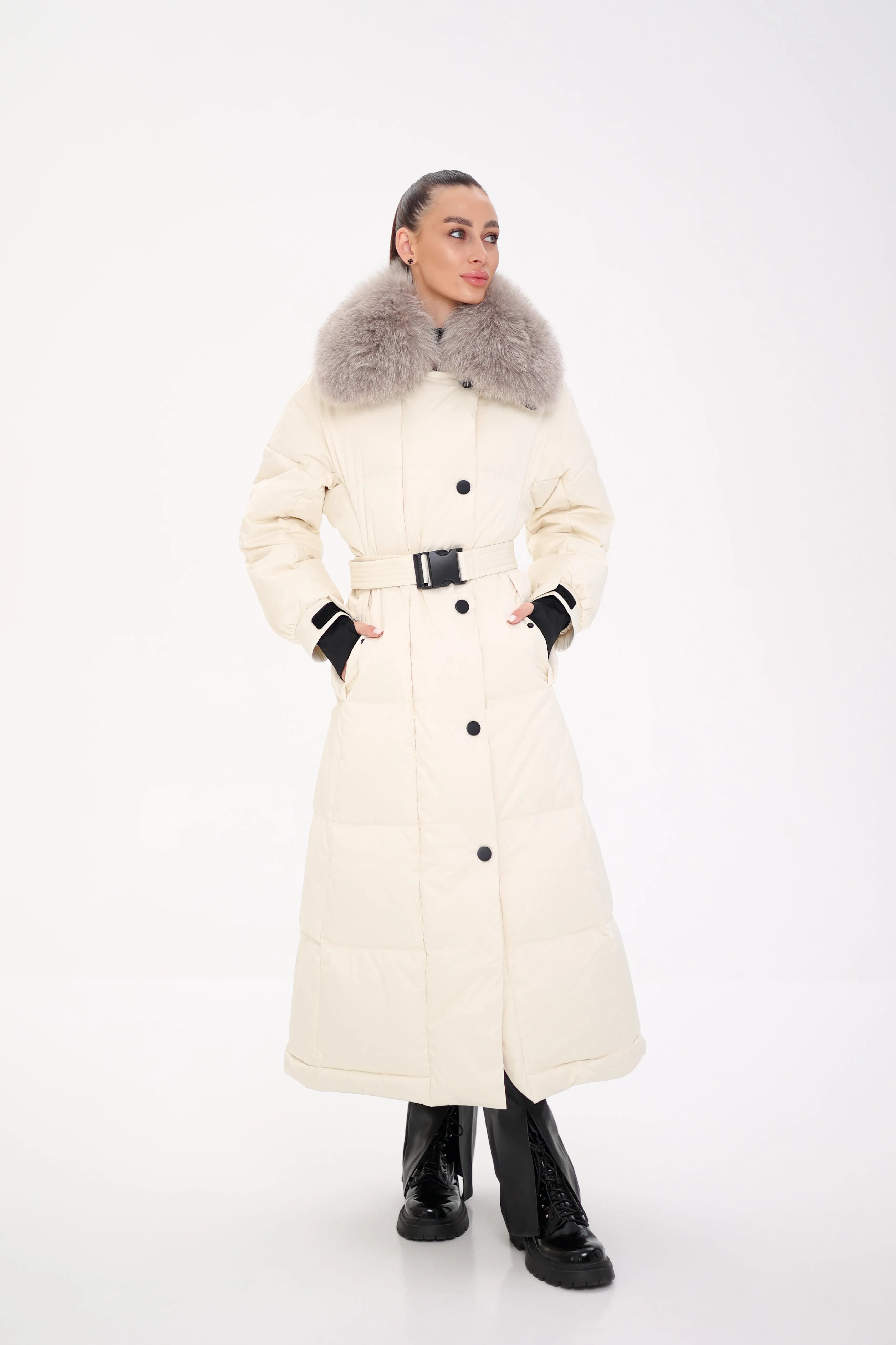 Lexi Genuine Polar Fox Fur Trim Down Fill Coat