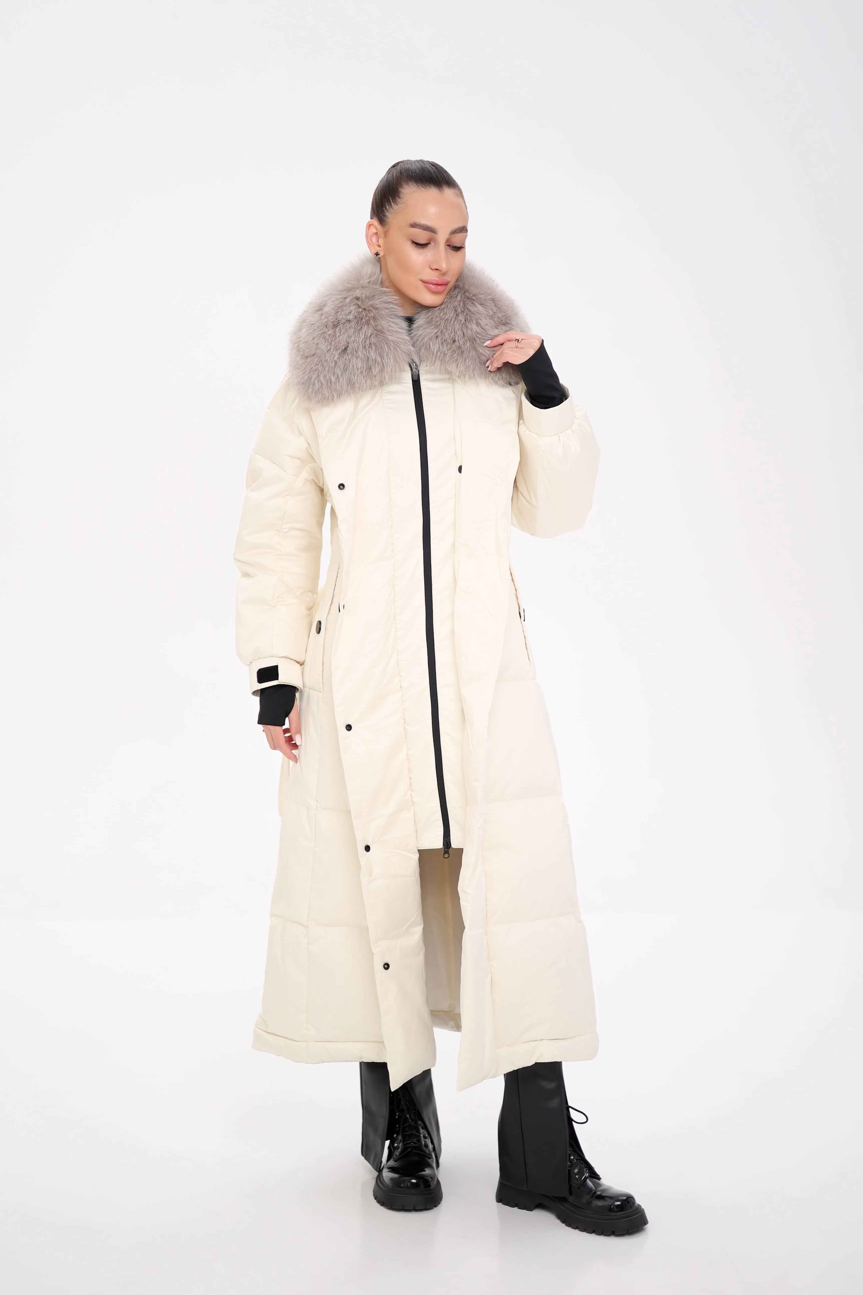 Lexi Genuine Polar Fox Fur Trim Down Fill Coat