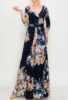 Linda Wrap Dress- Navy CLEARANCE