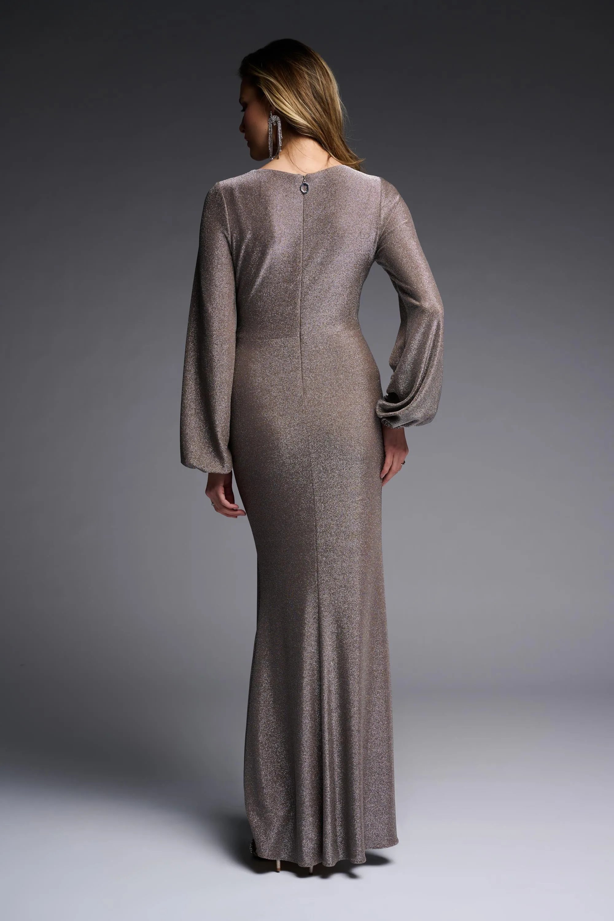 Long Sleeve Lurex Maxi Wrap Dress
