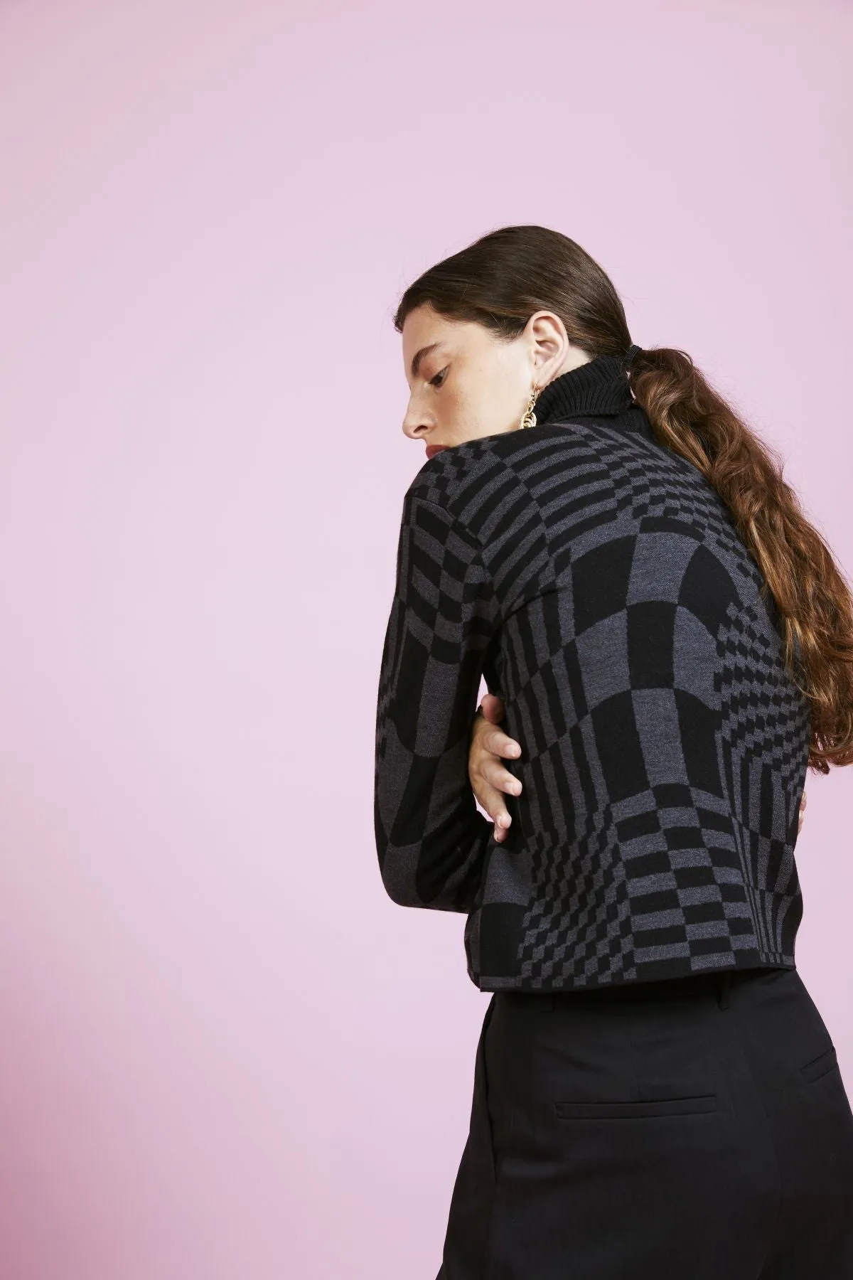 Melissa 0 Wool Geometric Pattern Turtleneck Black Sweater