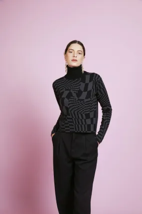 Melissa 0 Wool Geometric Pattern Turtleneck Black Sweater