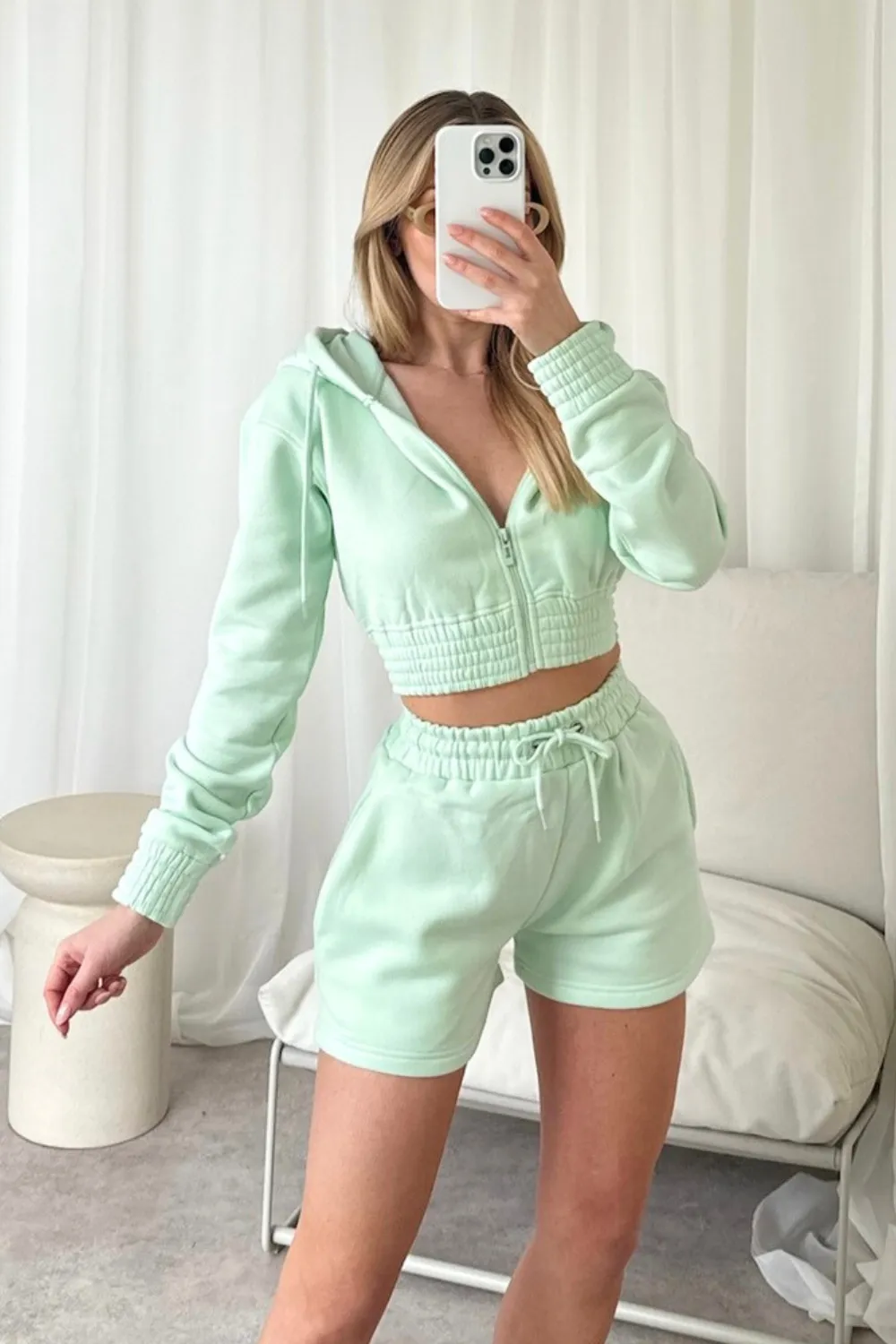 Naomi mint green cropped jacket and shorts