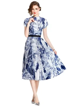 Navy Blue White Two Piece Skirt Set