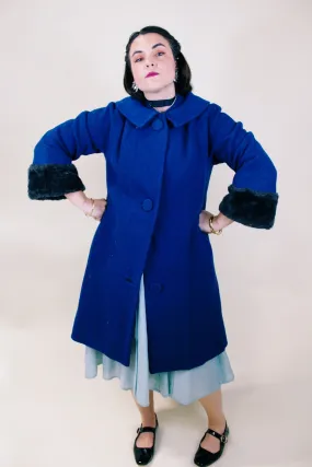 Navy Fur Trim Coat