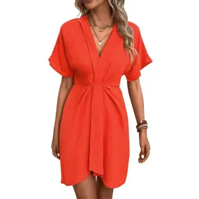 New Summer V-neck Casual Solid Color Dress