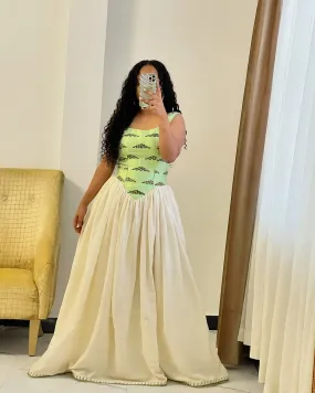 Olive Green Corset Habesha Dress: Sleeveless Modern Traditional Ethiopian Dress Radiant Habesha Kemis