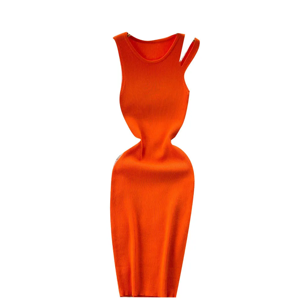 Open-back Hollowed Knitted Vest Dress