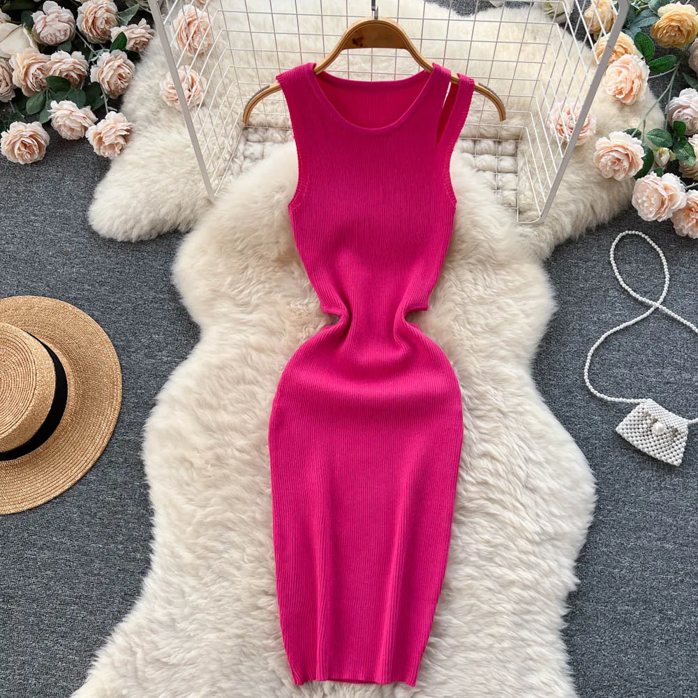 Open-back Hollowed Knitted Vest Dress