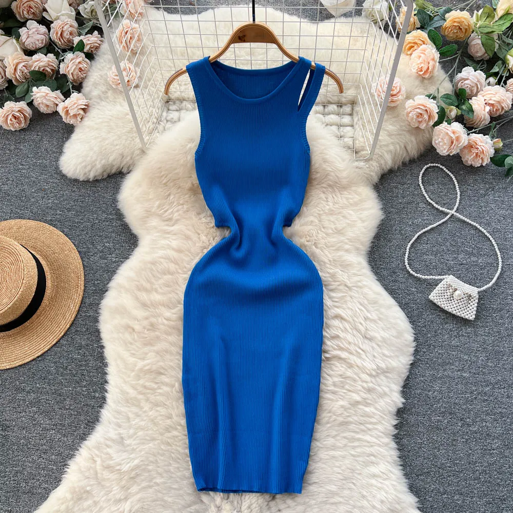 Open-back Hollowed Knitted Vest Dress
