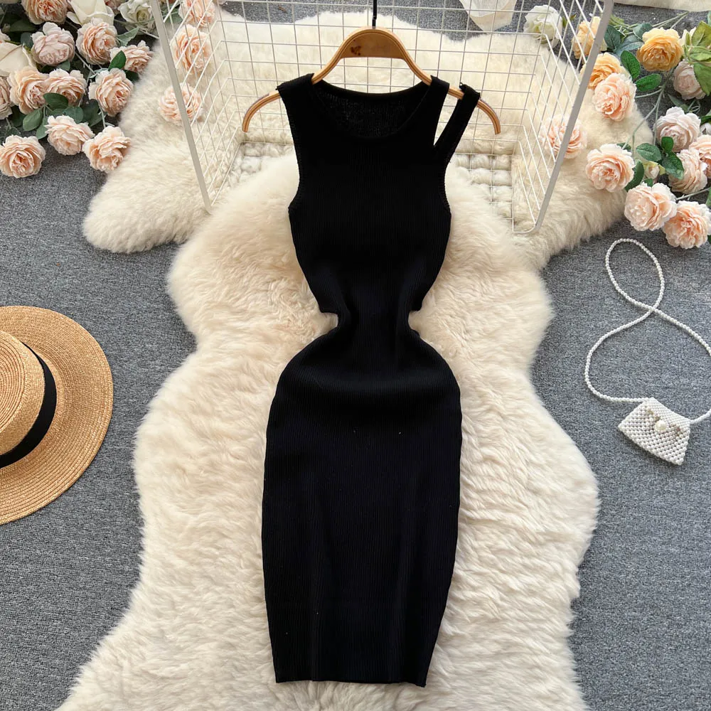 Open-back Hollowed Knitted Vest Dress