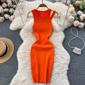 Open-back Hollowed Knitted Vest Dress
