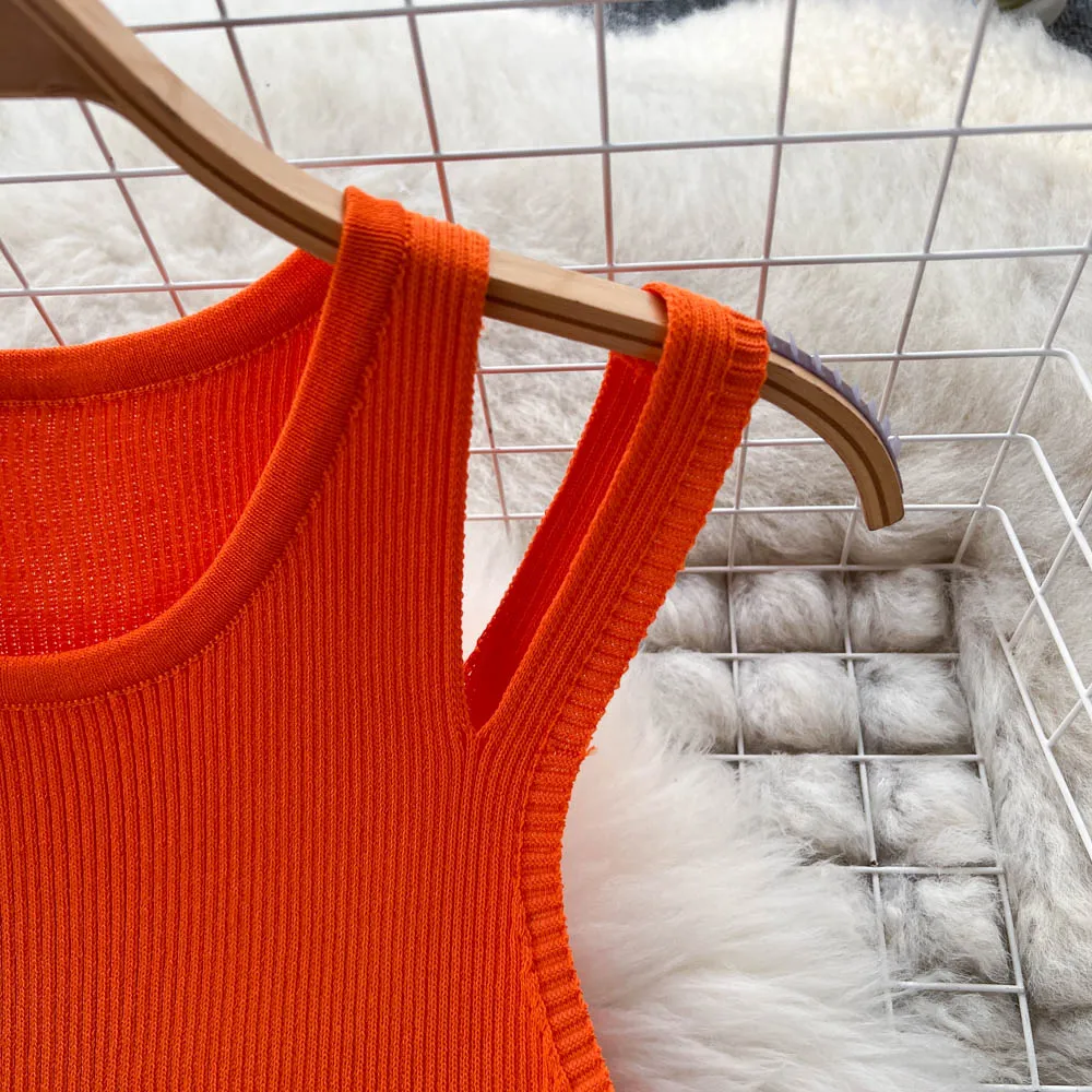 Open-back Hollowed Knitted Vest Dress