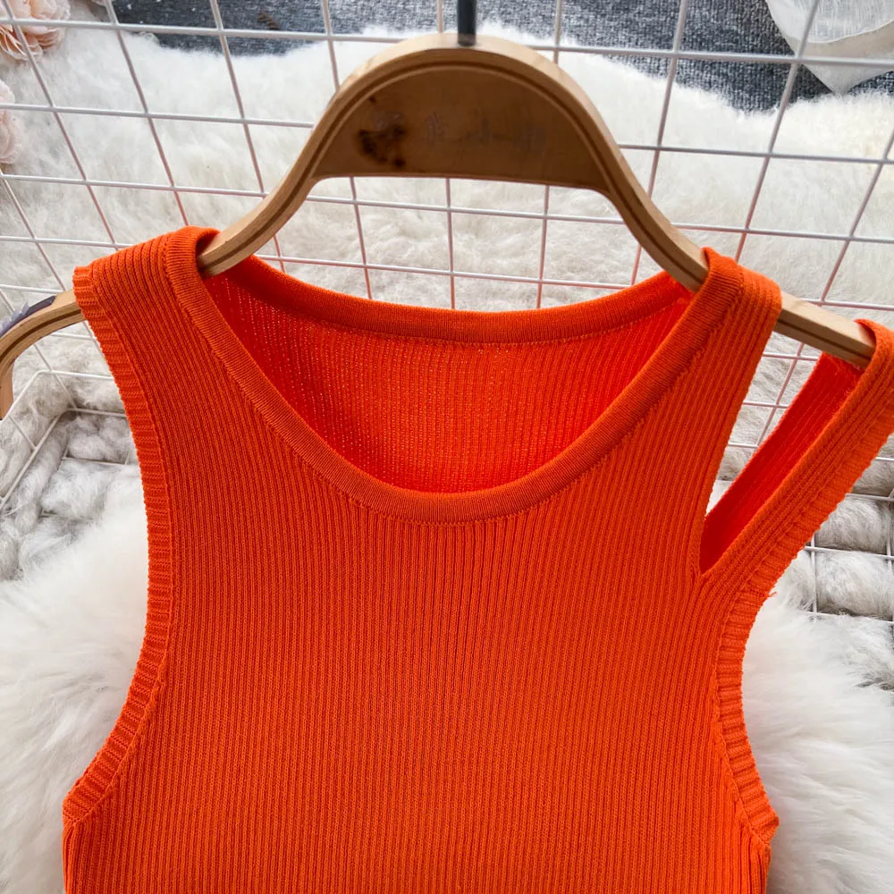 Open-back Hollowed Knitted Vest Dress