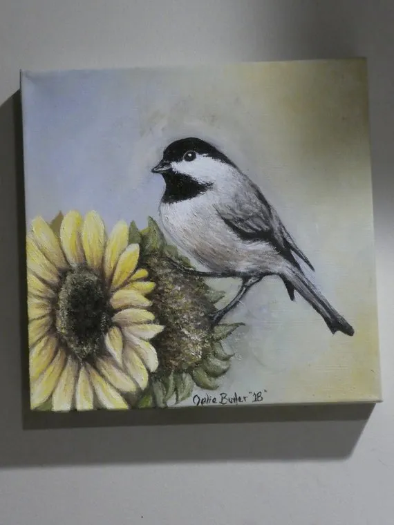 Paintings with birds, Chickadee painting, original oil painting