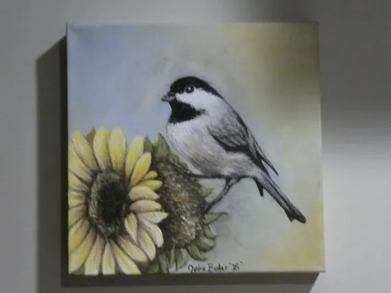 Paintings with birds, Chickadee painting, original oil painting