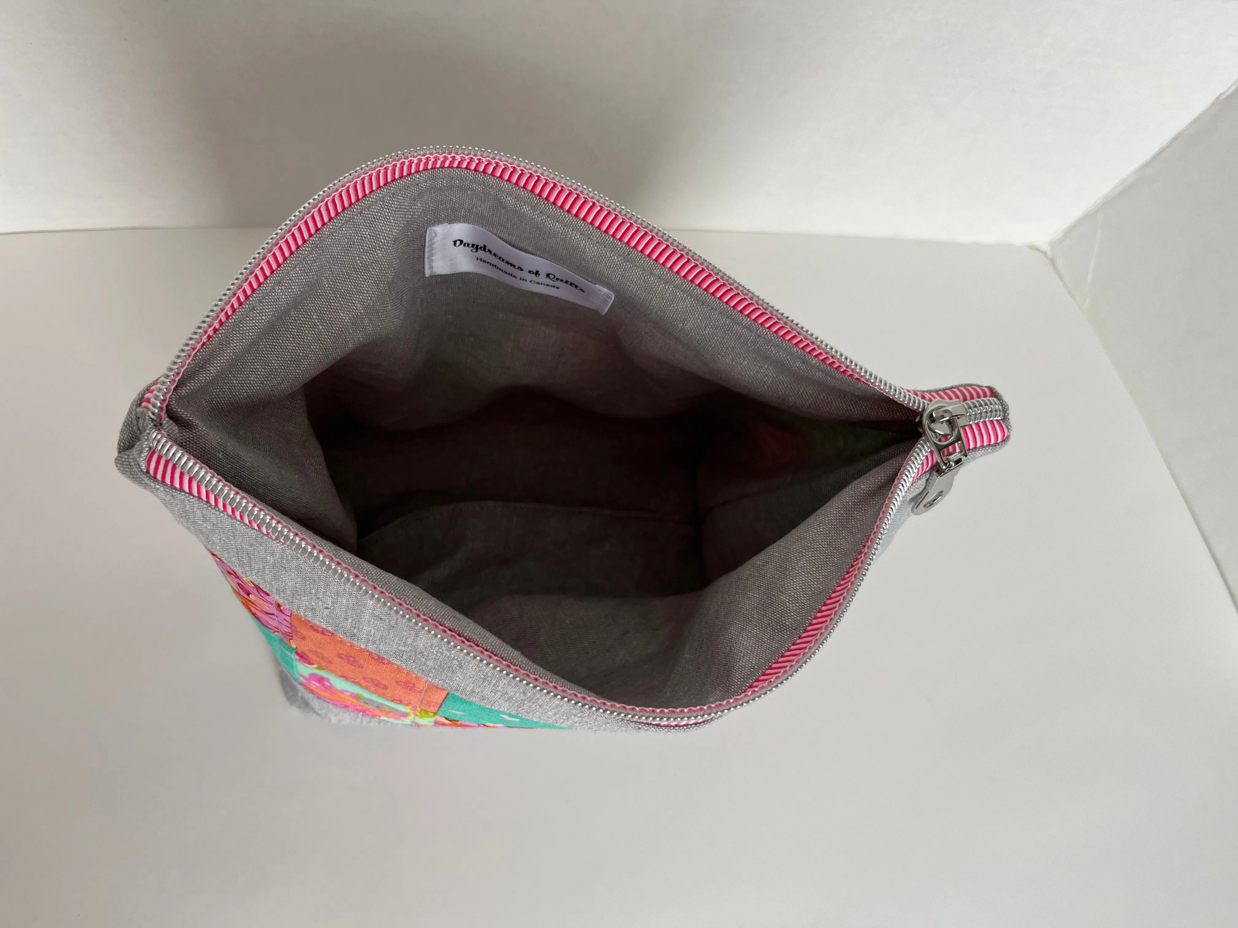 Patchwork and Linen Zipper Pouch , Valentine Bag
