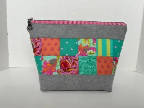Patchwork and Linen Zipper Pouch , Valentine Bag