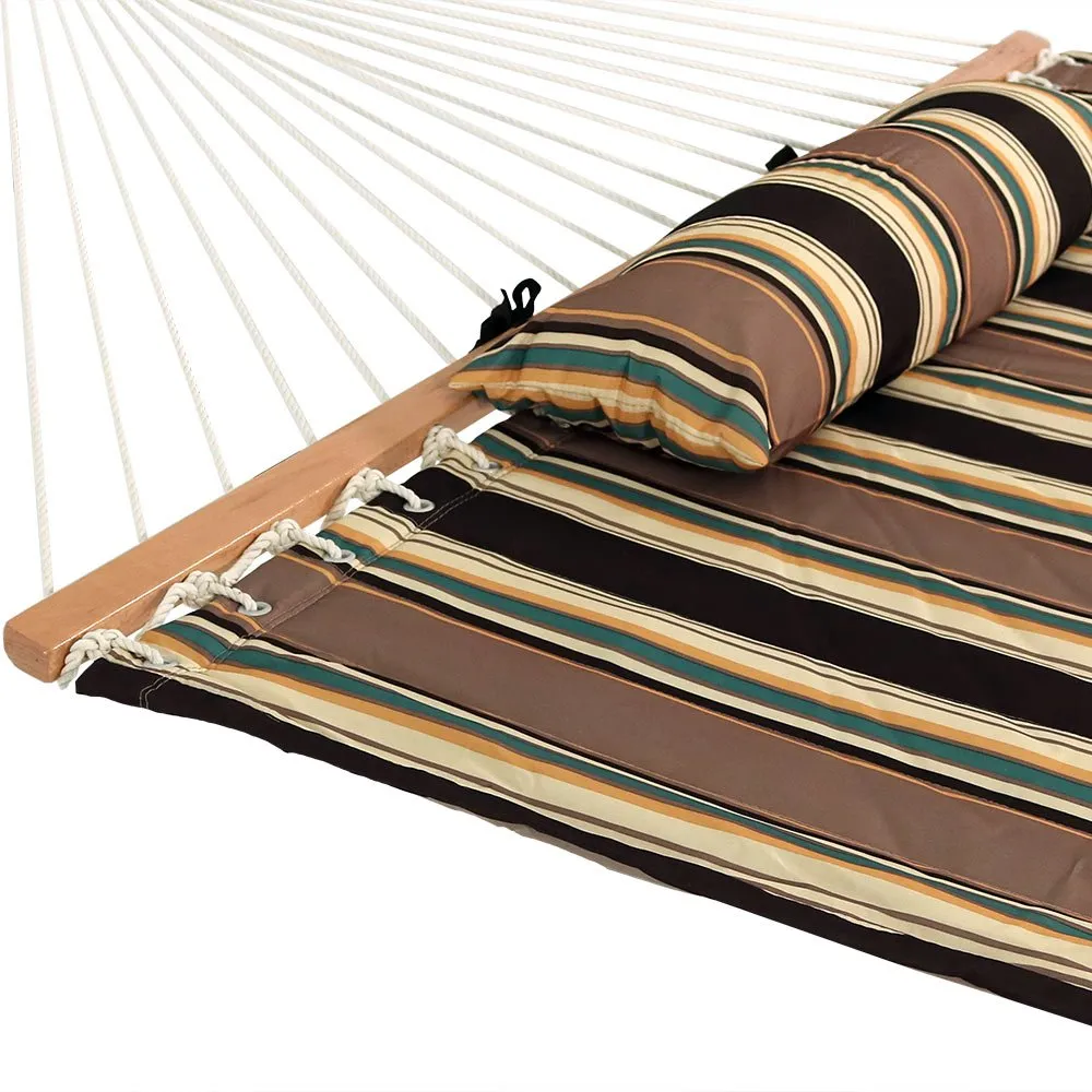 Quilted Fabric Double Hammock with Spreader Bars - Sunnydaze