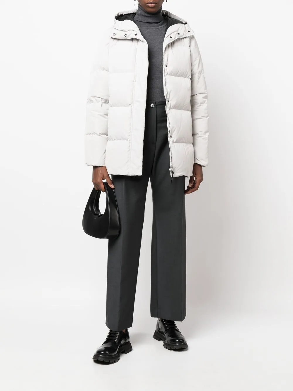 quilted-finish hooded coat