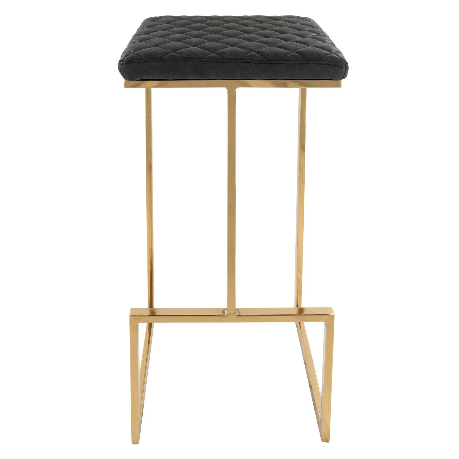 Quincy Quilted Stitched Leather Bar Stools With Gold Metal Frame Set of 2