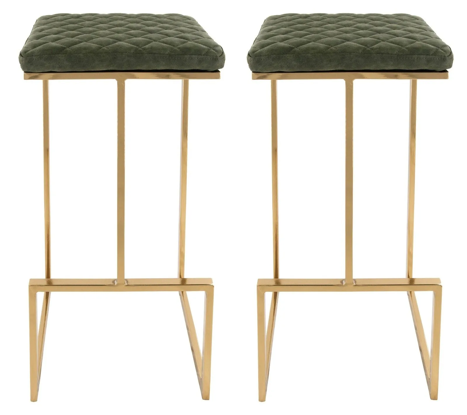 Quincy Quilted Stitched Leather Bar Stools With Gold Metal Frame Set of 2