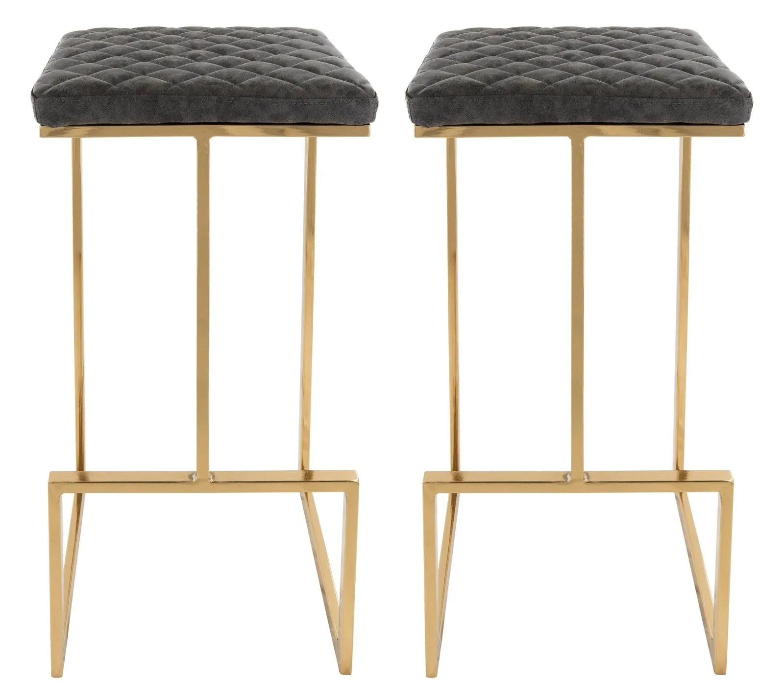 Quincy Quilted Stitched Leather Bar Stools With Gold Metal Frame Set of 2