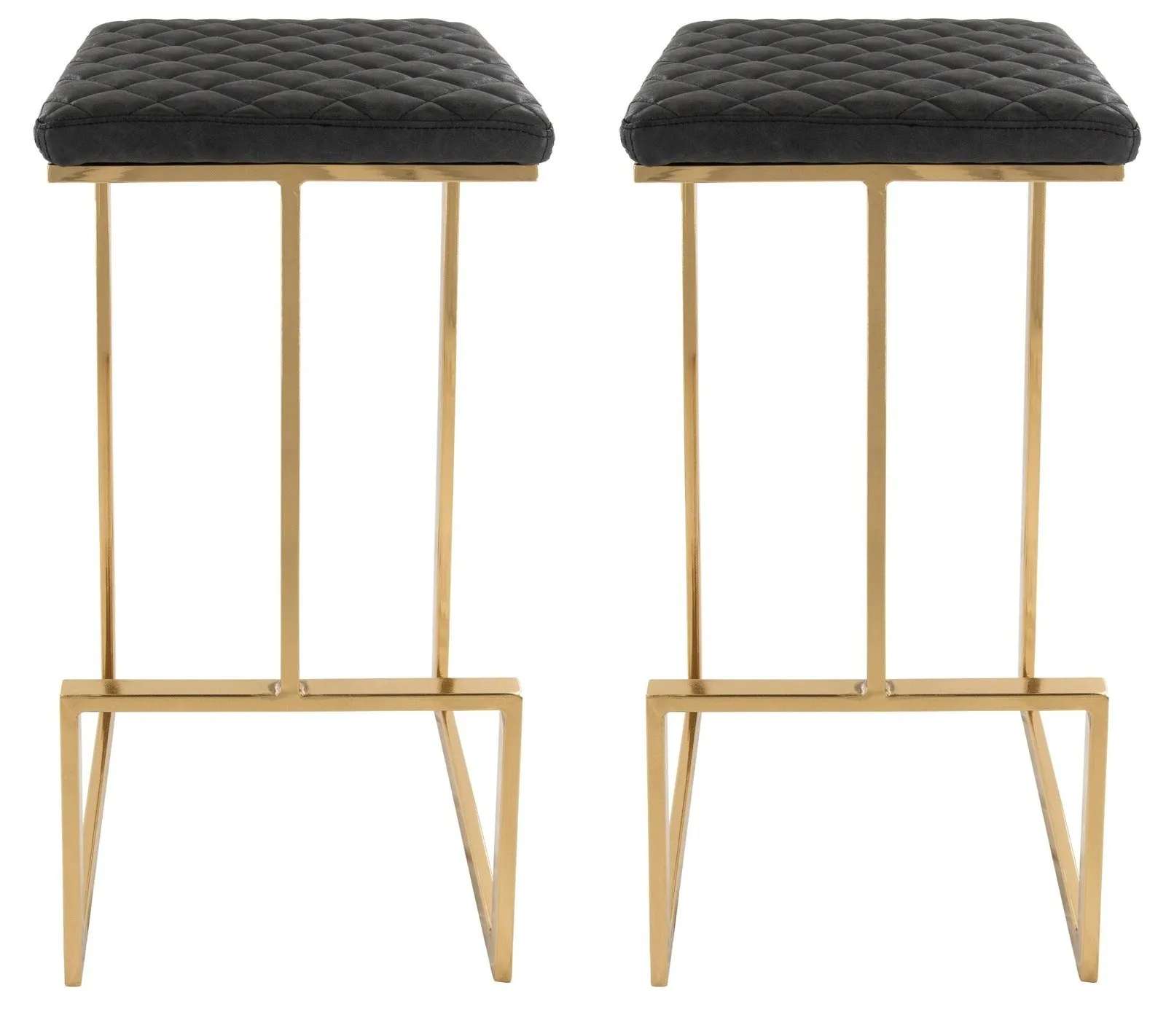 Quincy Quilted Stitched Leather Bar Stools With Gold Metal Frame Set of 2