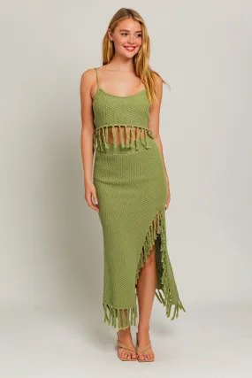 "Lucky Girl" Light Green Fringe Two Piece Set