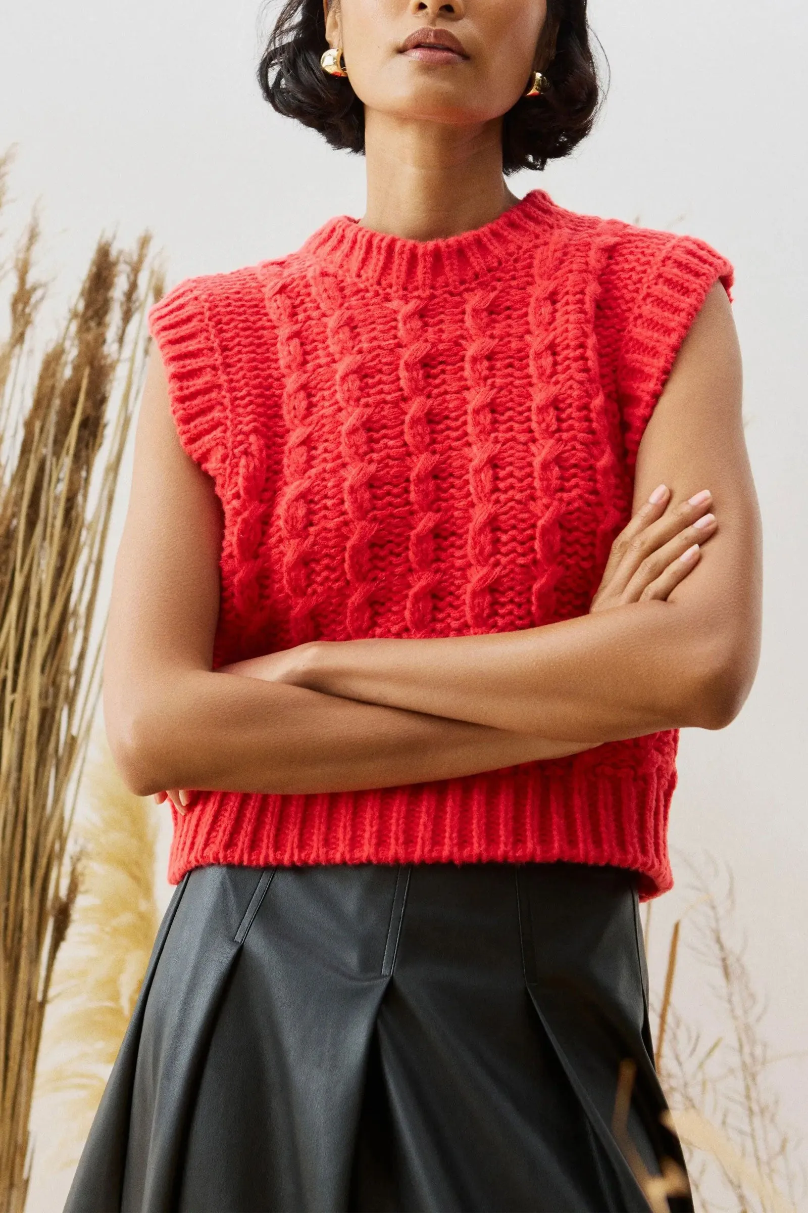 Red Chunky Knit Vest