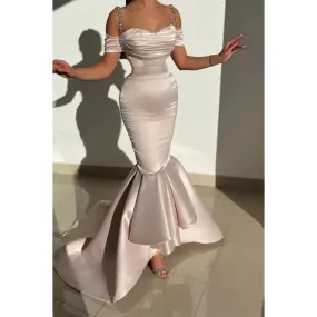 Rhinestone Straps Cap Sleeves Off-Shoulder Mermaid Sheath Party Prom Dress