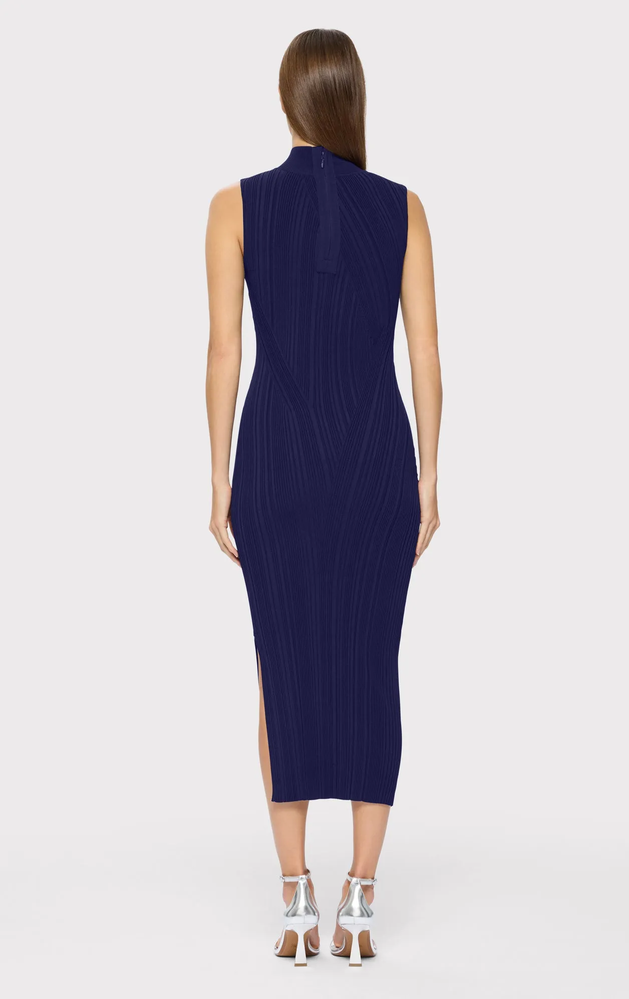 RIB KNIT SLEEVELESS TURTLENECK DRESS