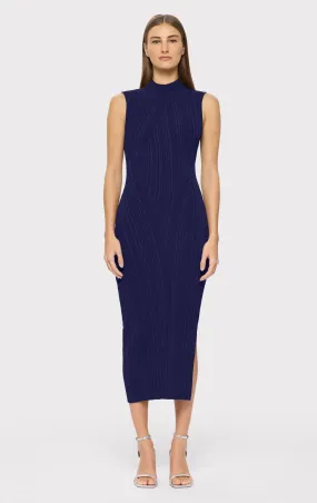 RIB KNIT SLEEVELESS TURTLENECK DRESS