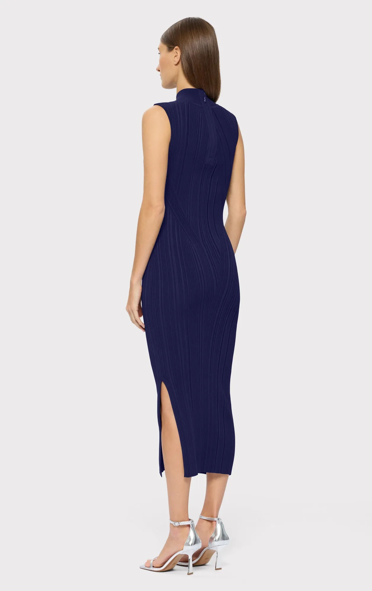 RIB KNIT SLEEVELESS TURTLENECK DRESS