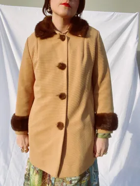 Ribbed Coat with Fur Trim