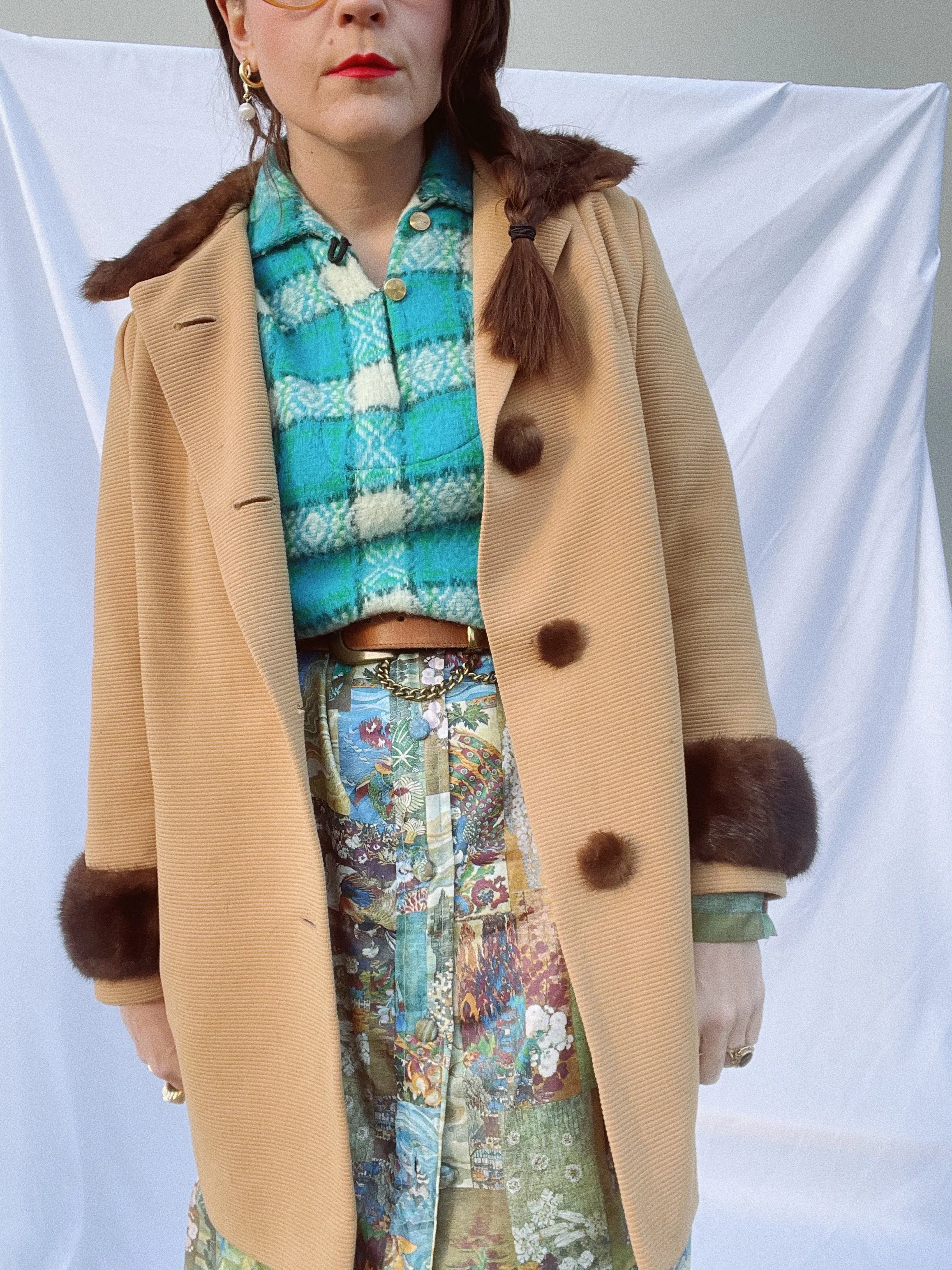 Ribbed Coat with Fur Trim