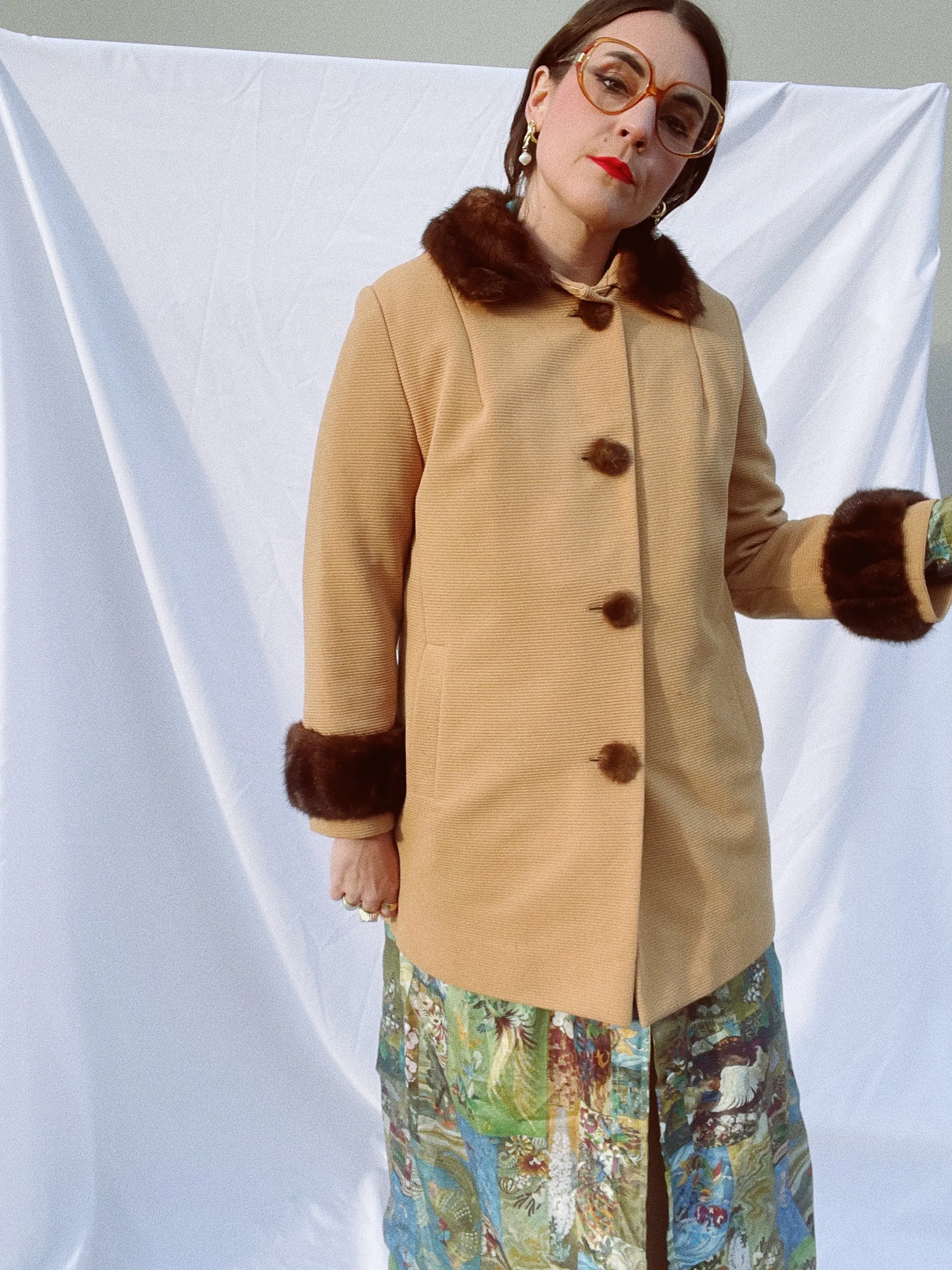 Ribbed Coat with Fur Trim