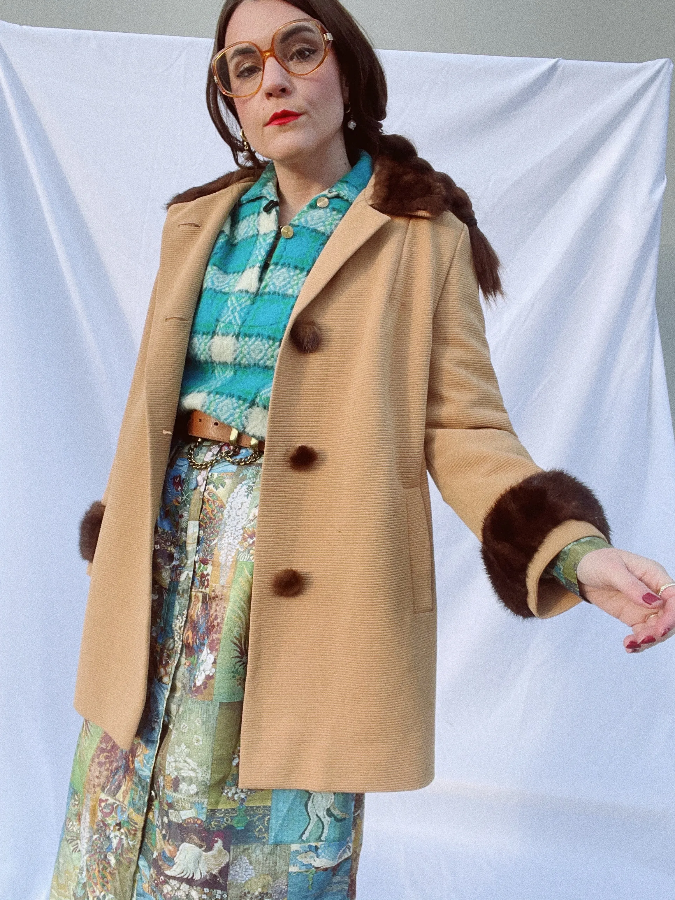 Ribbed Coat with Fur Trim