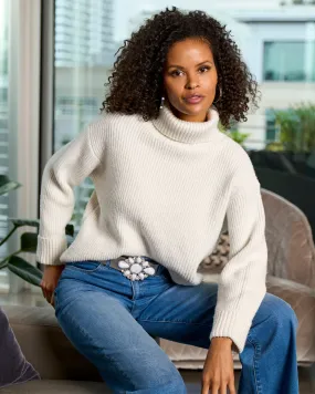 Shaker Stitch Effortless Turtleneck Off White