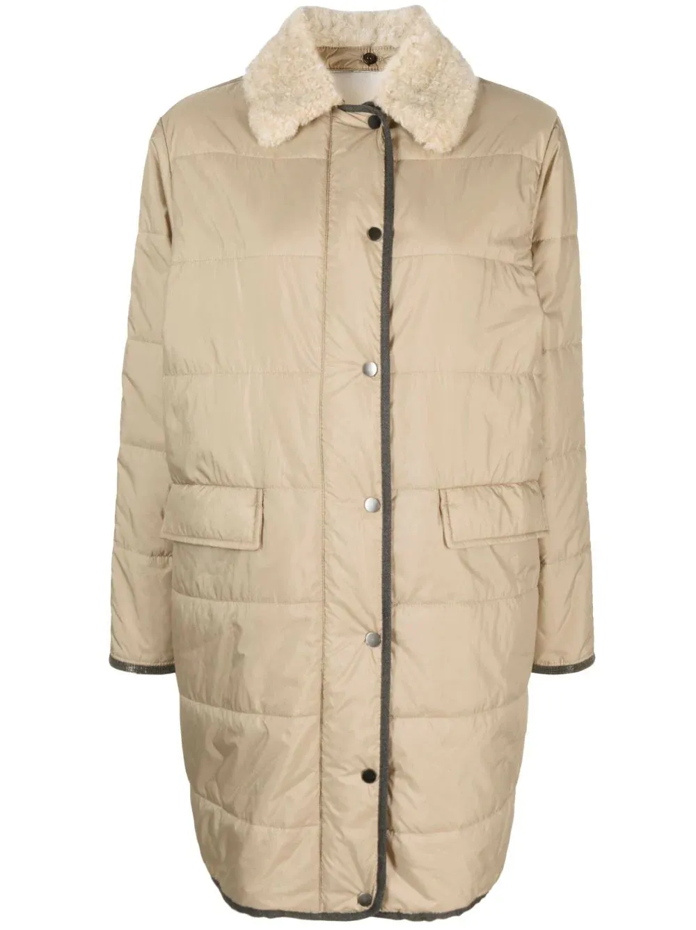shearling-collar quilted single-breasted coat