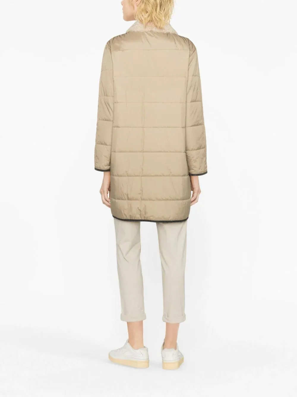 shearling-collar quilted single-breasted coat