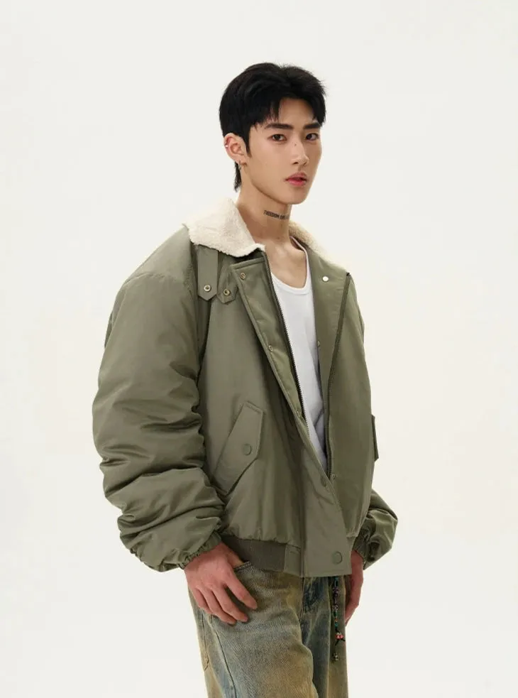 Sherpa Collar Bomber Jacket with Ruched Sleeves