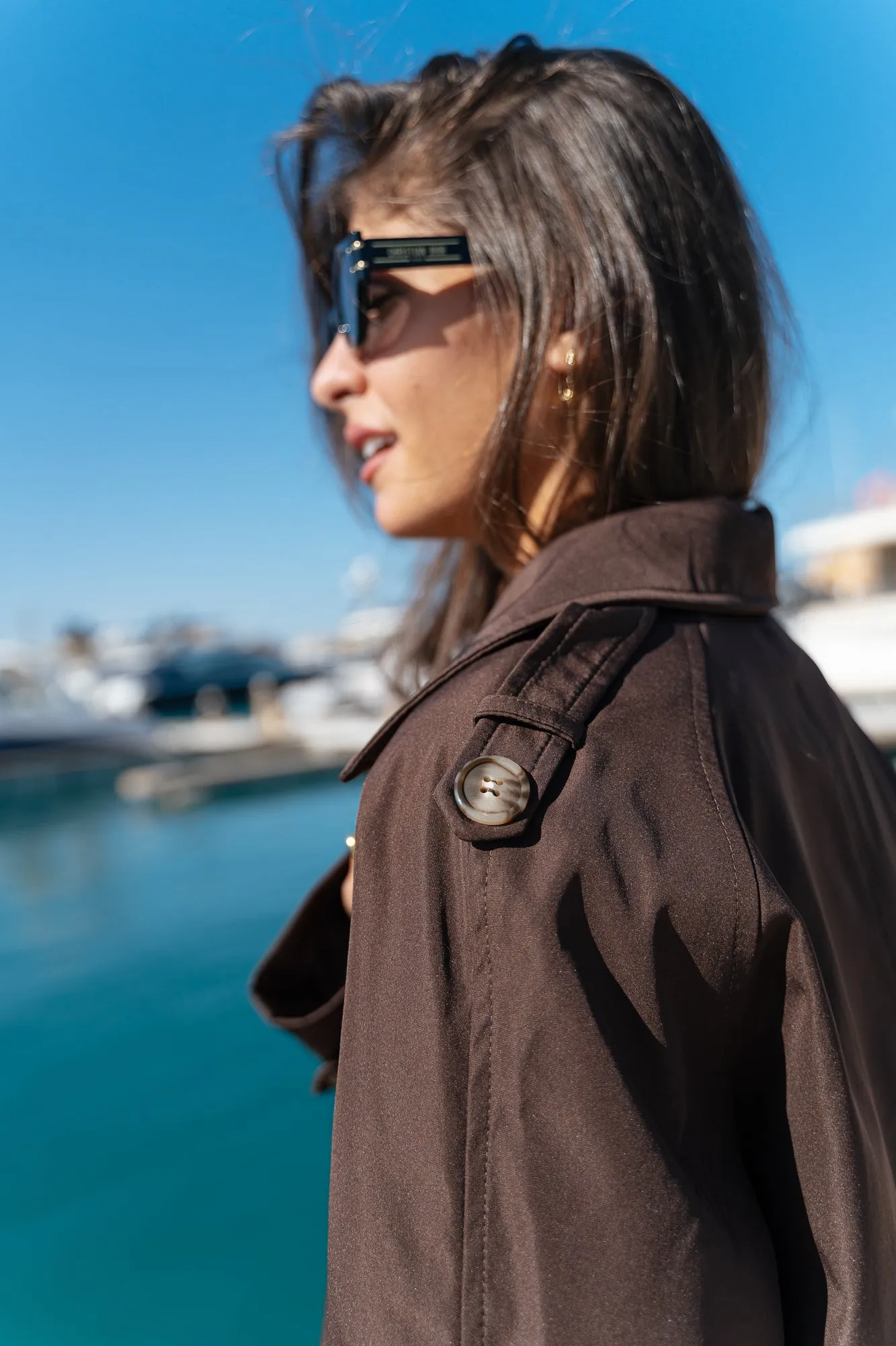 Short Trench  Women Coat - Chocolate Brown