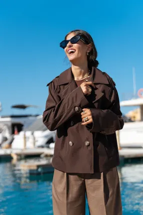 Short Trench  Women Coat - Chocolate Brown