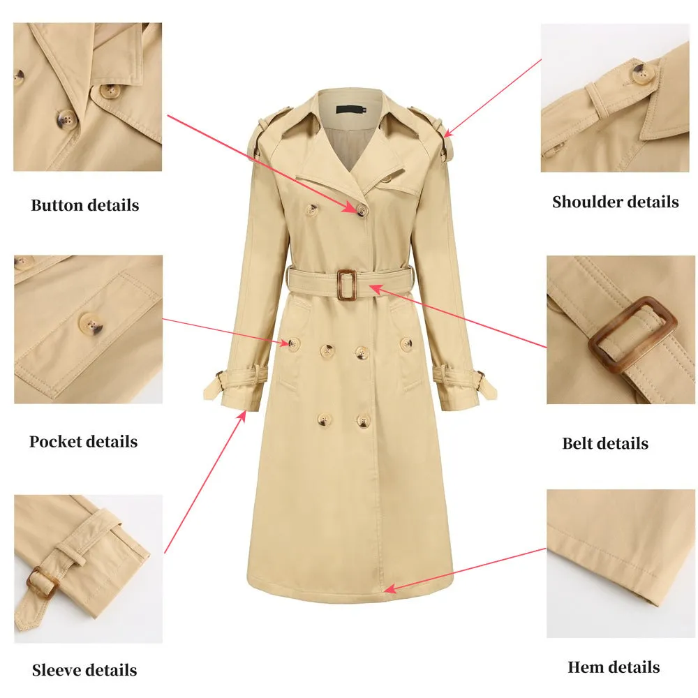 Sidiou Group Anniou Autumn And Winter New Women's Windbreaker Jacket Fashion Elegant Long-Sleeved  Solid Color Jacket Double-Breasted Long Outdoor Sports Windproof Warm Coat