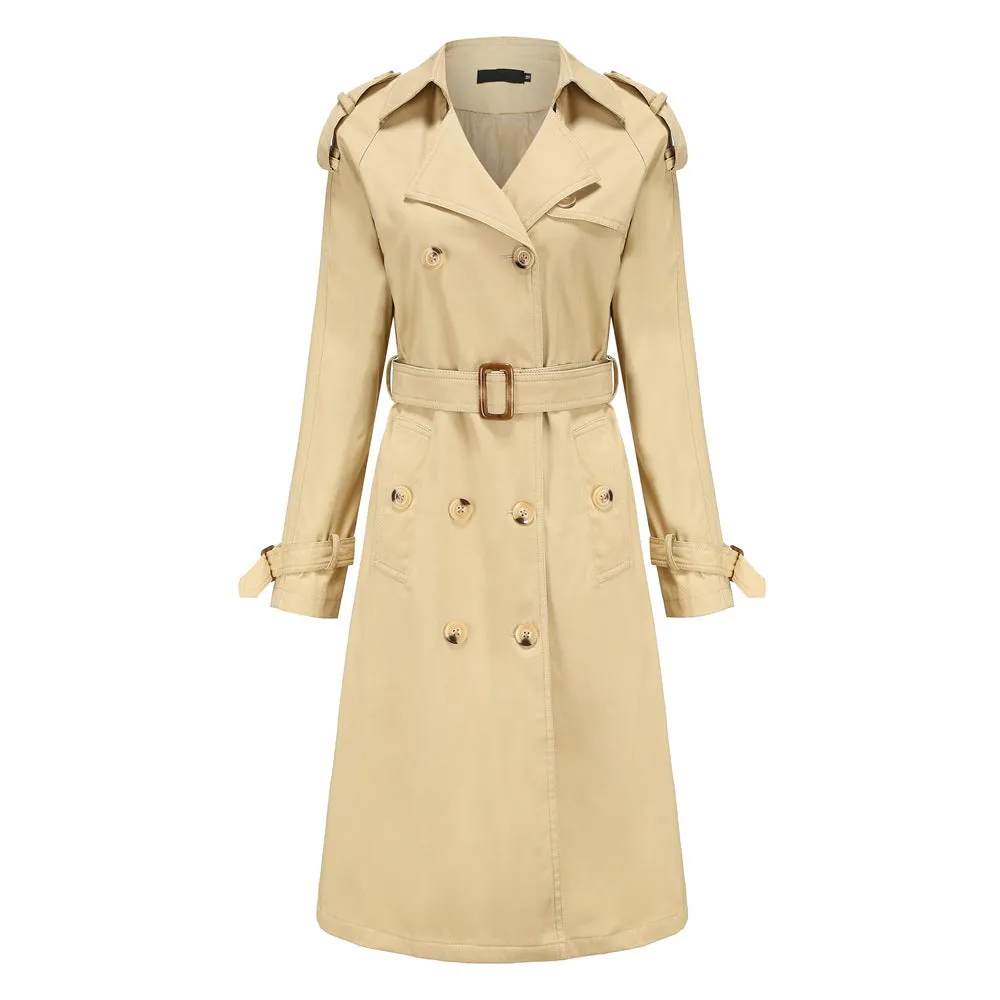 Sidiou Group Anniou Autumn And Winter New Women's Windbreaker Jacket Fashion Elegant Long-Sleeved  Solid Color Jacket Double-Breasted Long Outdoor Sports Windproof Warm Coat