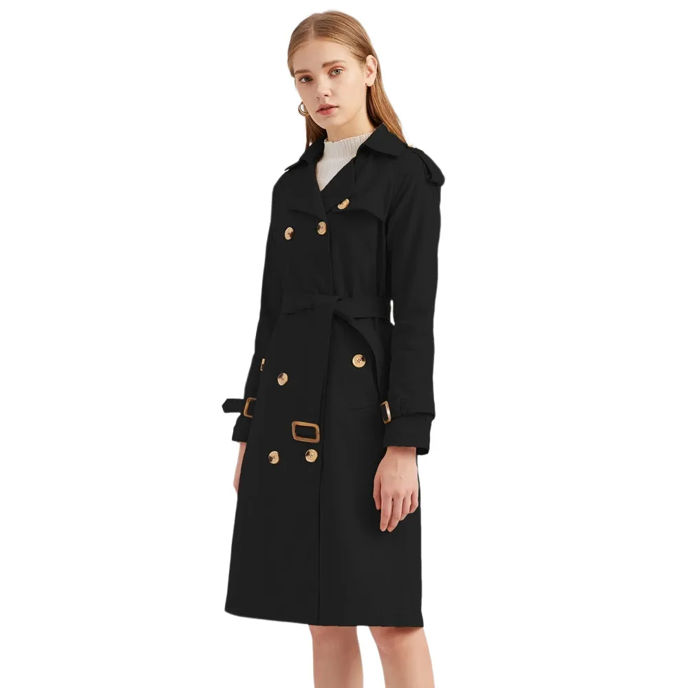 Sidiou Group Anniou Autumn And Winter New Women's Windbreaker Jacket Fashion Elegant Long-Sleeved  Solid Color Jacket Double-Breasted Long Outdoor Sports Windproof Warm Coat