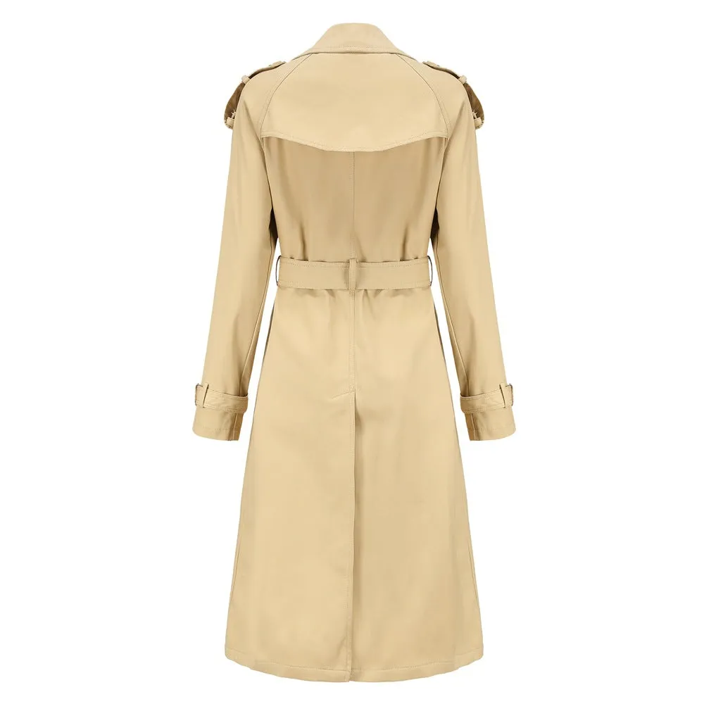 Sidiou Group Anniou Autumn And Winter New Women's Windbreaker Jacket Fashion Elegant Long-Sleeved  Solid Color Jacket Double-Breasted Long Outdoor Sports Windproof Warm Coat