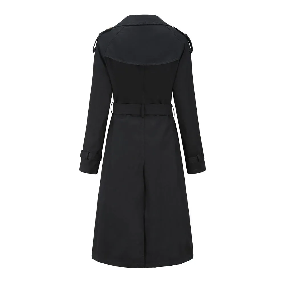Sidiou Group Anniou Autumn And Winter New Women's Windbreaker Jacket Fashion Elegant Long-Sleeved  Solid Color Jacket Double-Breasted Long Outdoor Sports Windproof Warm Coat